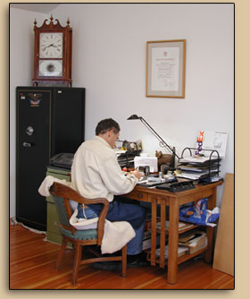 Tony at his desk in the shop